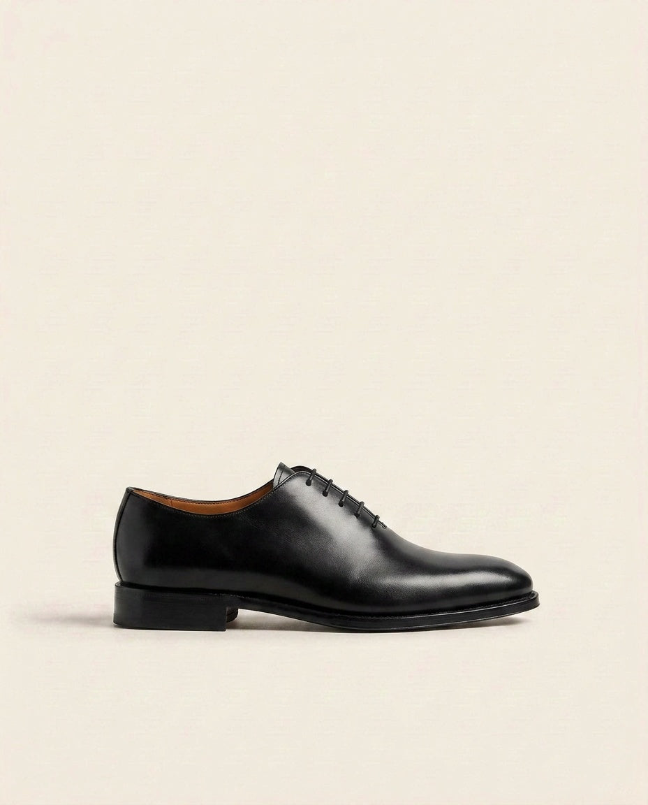 Black Plain Toe Oxford Shoes – Classic Formal Lace-Up Leather Shoes