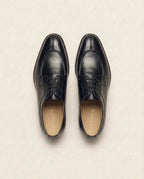 Black Leather Apron Toe Derby Shoes for Men – Handcrafted Formal Lace-Up Footwear
