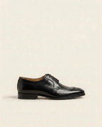 Black Leather Apron Toe Derby Shoes for Men – Handcrafted Formal Lace-Up Footwear