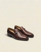 Handcrafted Brown Leather Single Monk Strap Dress Shoes for Men – Premium Formal Footwear