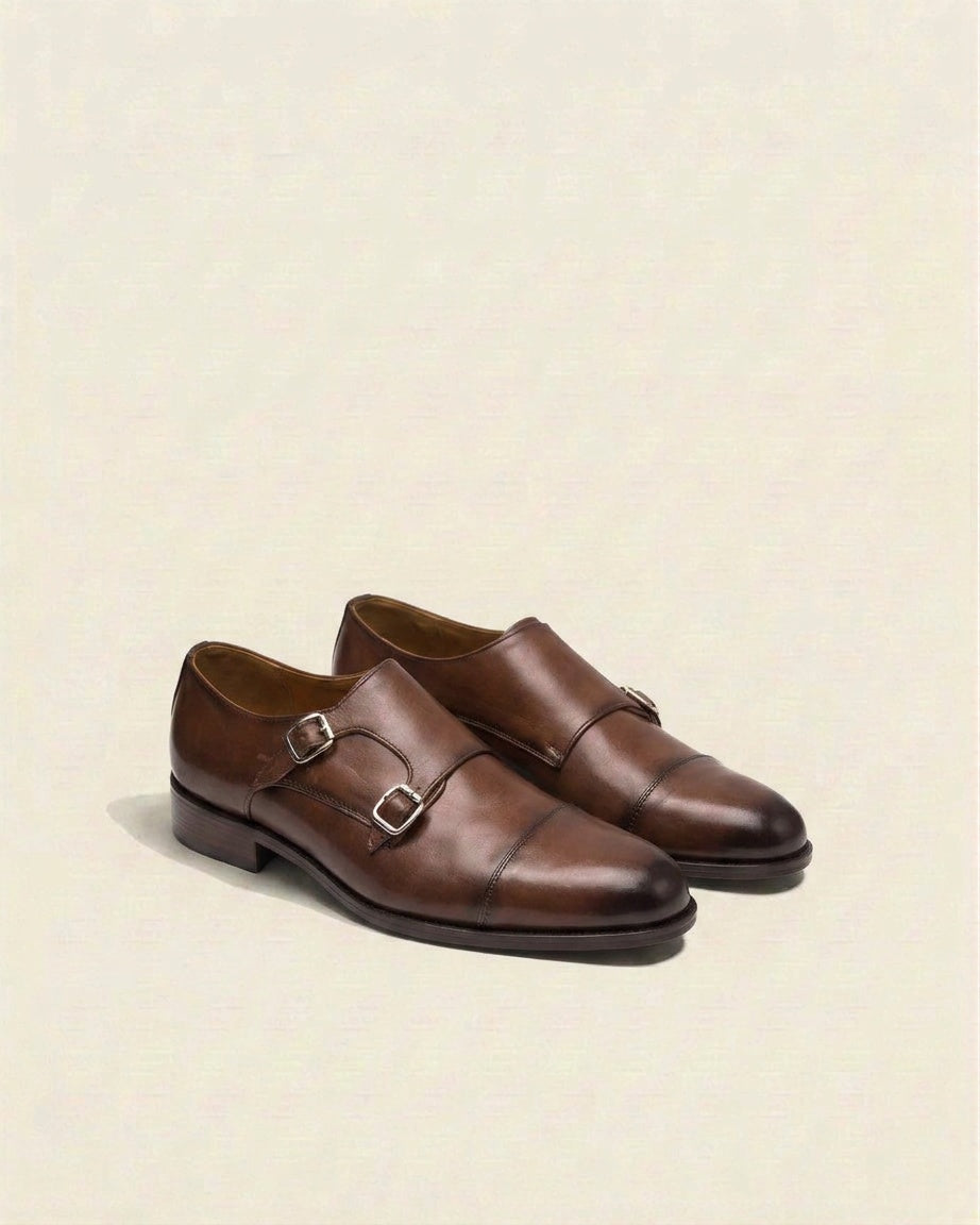 Brown Double Monk Strap Shoes for Men – Premium Leather Formal Footwear