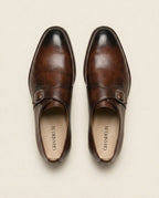Brown Burnished Leather Single Monk Strap Shoes – Classic Buckle Formal Shoes