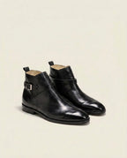 Black Leather Monk Strap Ankle Boots – Elegant Buckle Boots for Formal Wear