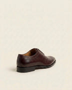 Burgundy Leather Oxford Shoes – Wingtip Detail Lace-Up Formal Shoes