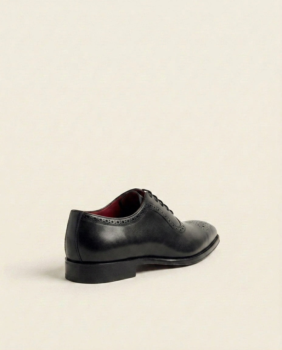 Men’s Black Semi Brogue Oxford Shoes – Classic Formal Leather Dress Shoes