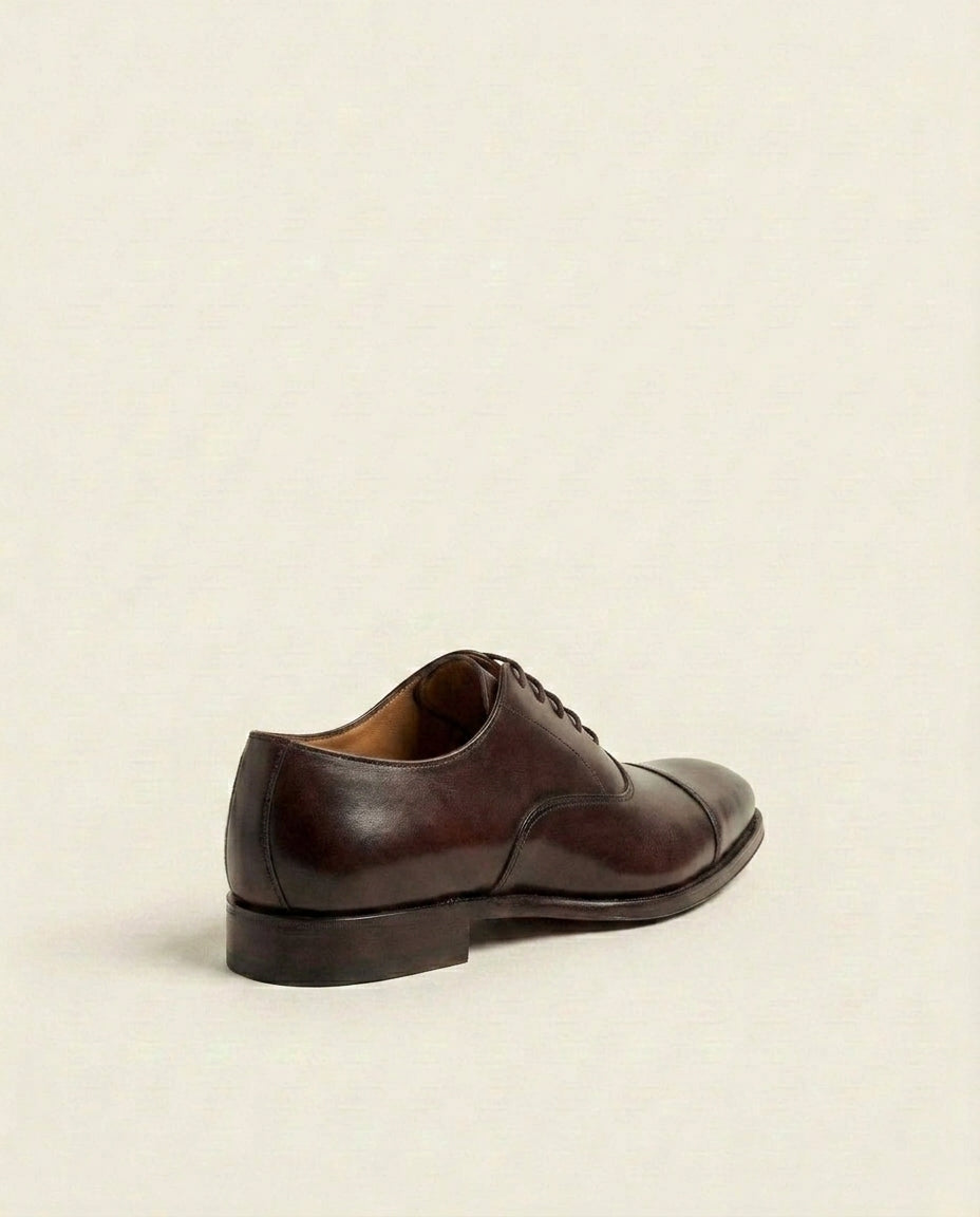 Men’s Dark Brown Cap-Toe Oxford Shoes – Classic Business Dress Shoes