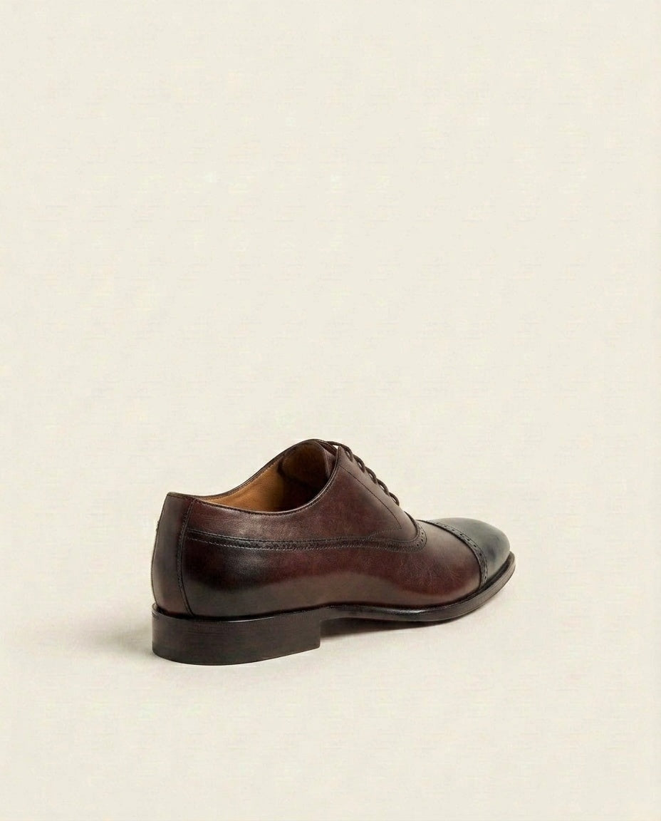 Black & Burgundy Cap-Toe Oxford Shoes – Dual Tone Leather Formal Lace-Up