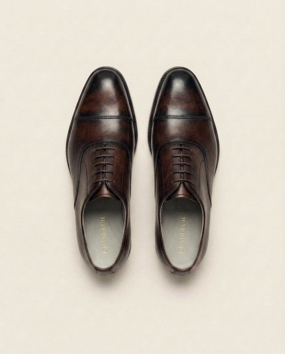 Men’s Dark Brown Cap-Toe Oxford Shoes – Classic Business Dress Shoes