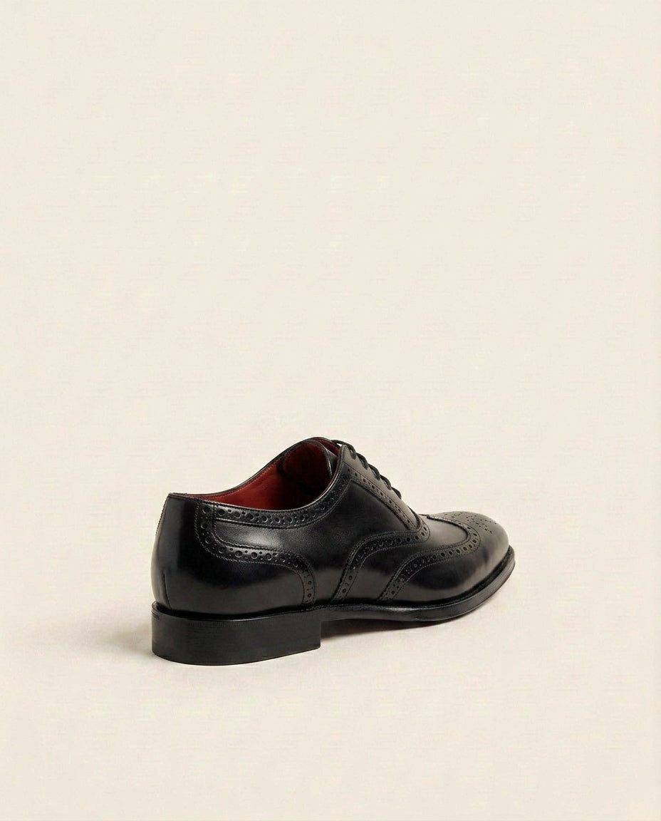 Black Leather Brogue Oxford Shoes with Red Interior – Stylish Formal Dress Shoes for Men