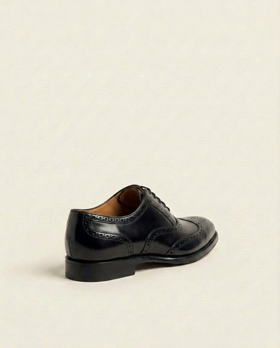 Premium Black Leather Brogue Oxford Shoes with Tan Interior – Classic Formal Dress Shoes for Men