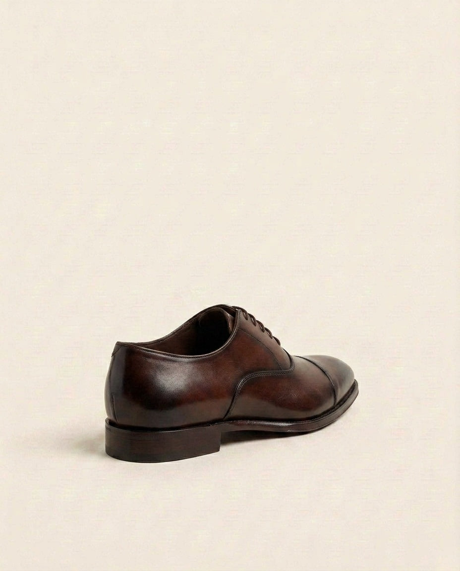 Dark Brown Leather Cap-Toe Oxford Shoes