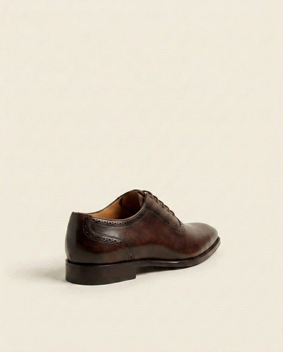 Men’s Brown Textured Panel Oxford Shoes – Leather Lace-Up Formal Dress Shoes
