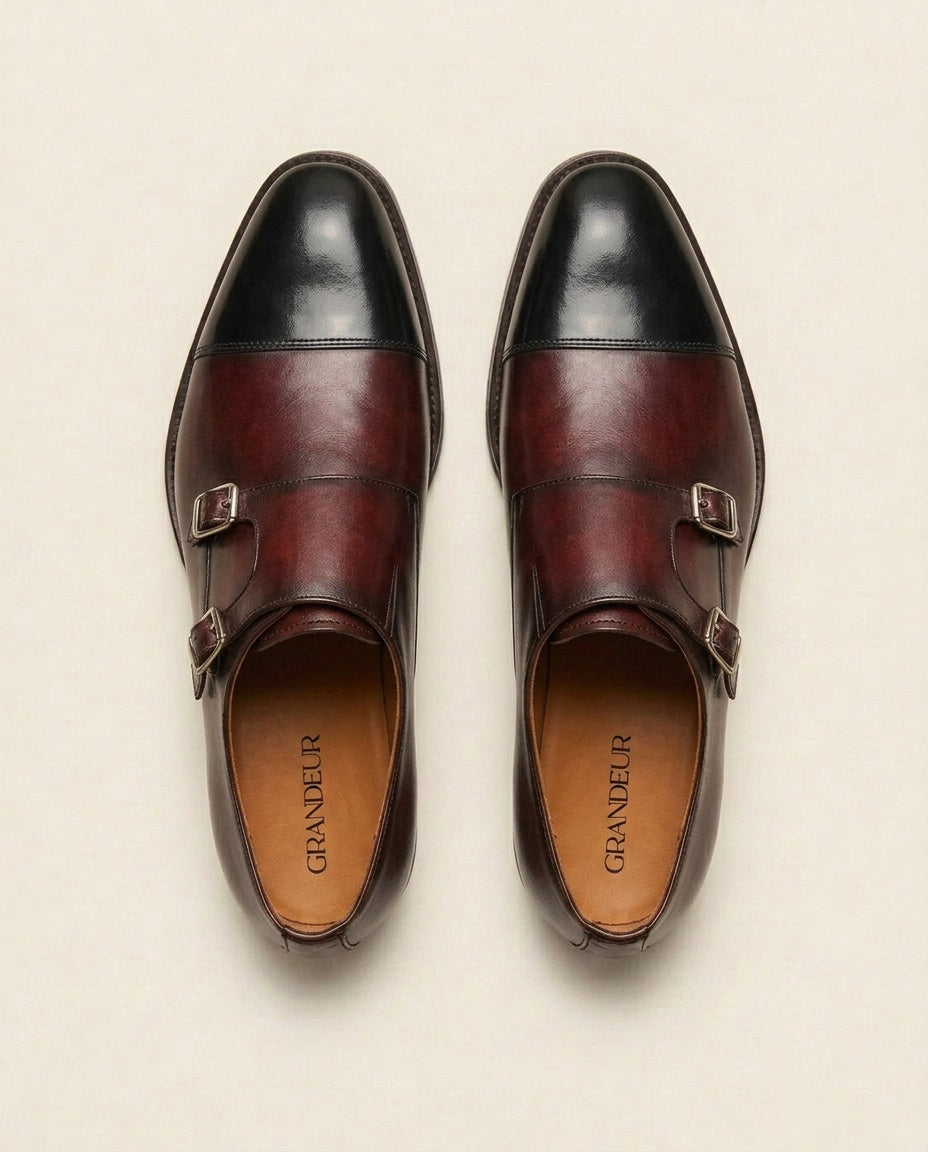 Burgundy Double Monk Strap Leather Shoes – Premium Formal Dress Shoes