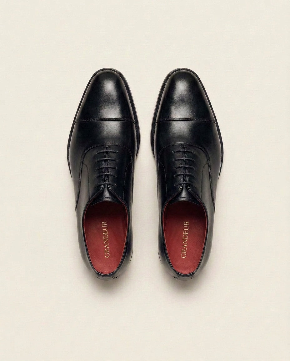 Black Cap Toe Oxford Leather Shoes – Premium Formal Dress Shoes