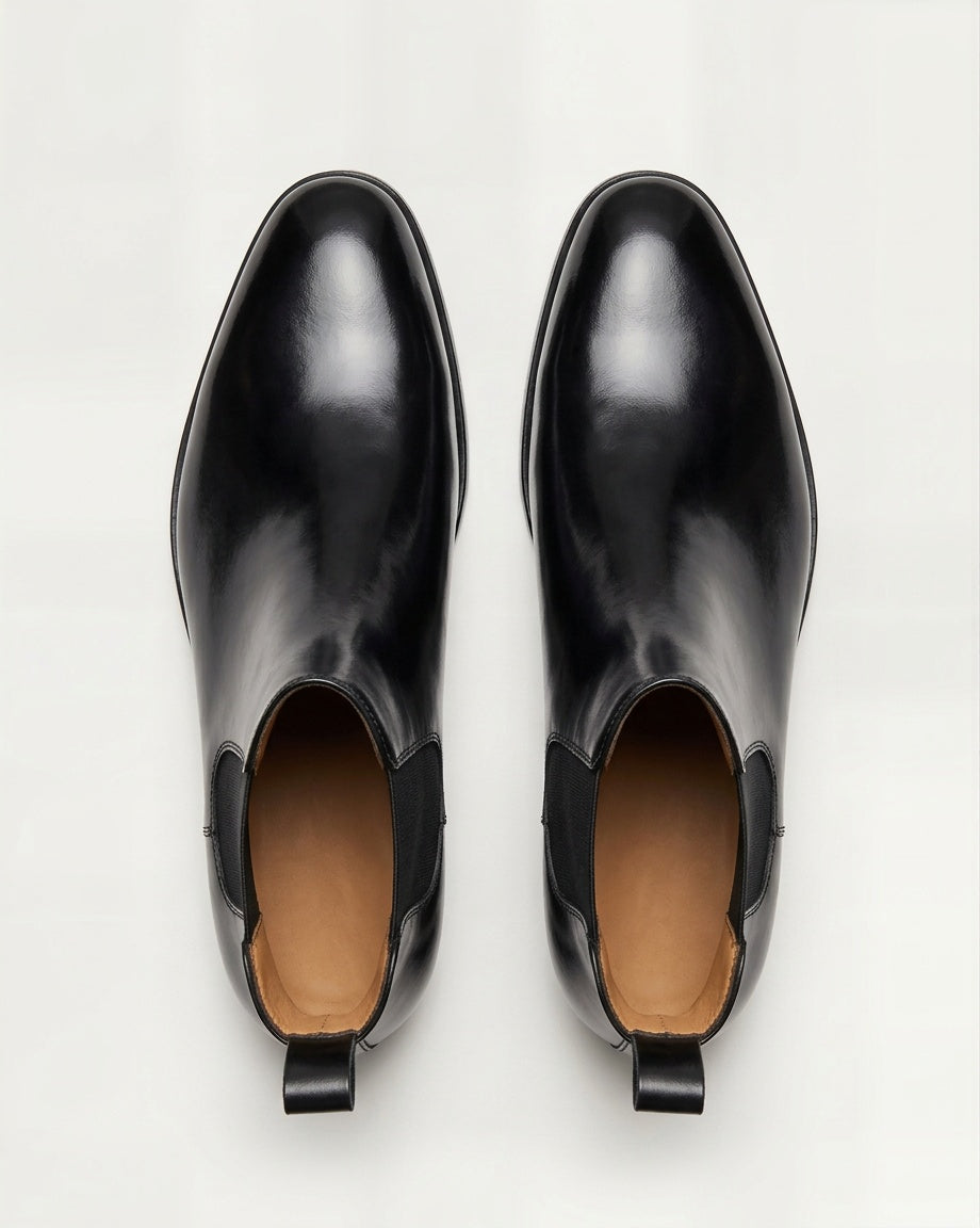 Black Leather Chelsea Boots with Red Sole – Modern Classic Ankle Boots for Men