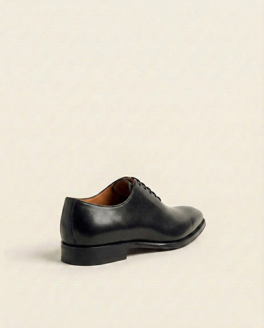 Black Plain Toe Oxford Shoes – Classic Formal Lace-Up Leather Shoes