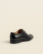 Black Leather Apron Toe Derby Shoes for Men – Handcrafted Formal Lace-Up Footwear