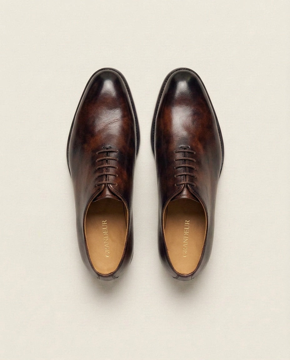 Wholecut Oxford Dark Brown Patina Leather