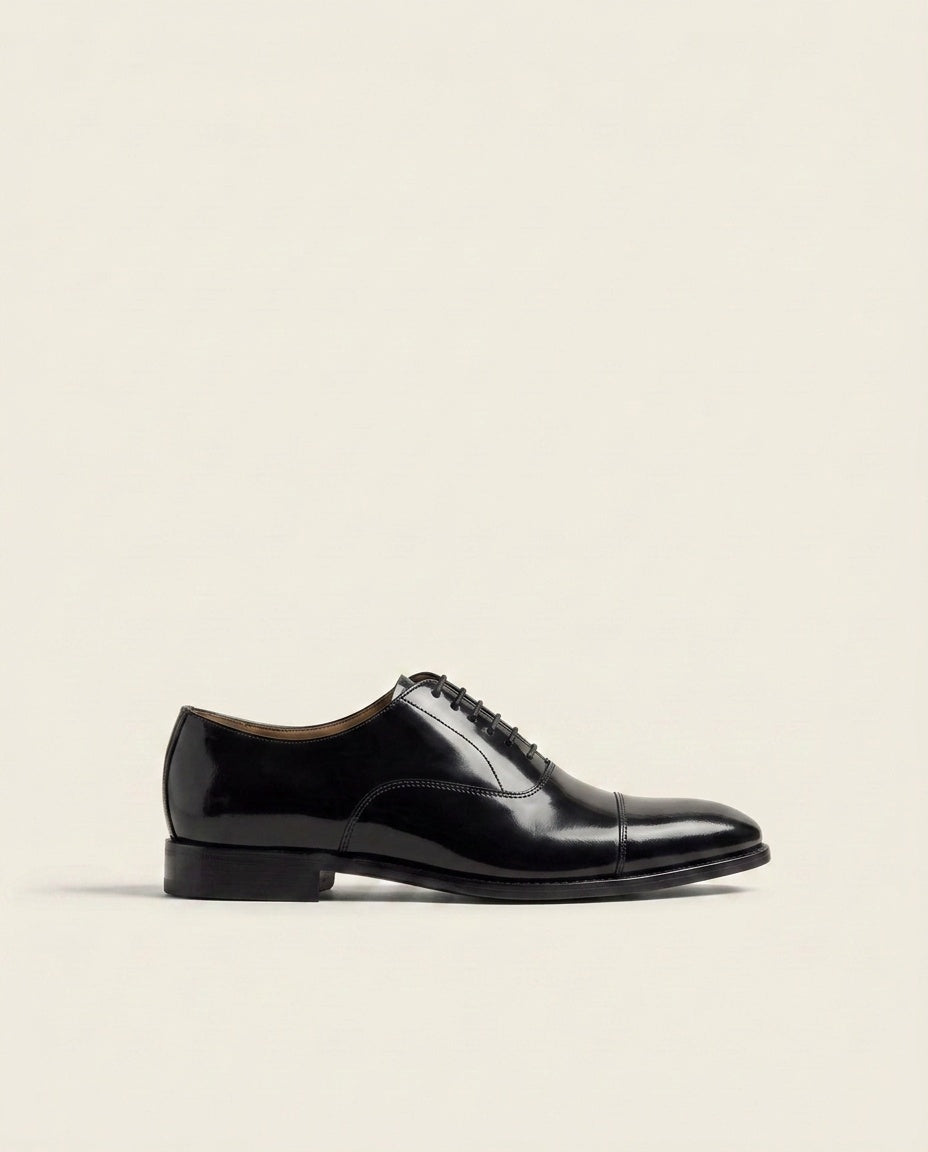 Black Calf Leather Cap-Toe Oxford Shoes – Formal Lace-Up Shoes