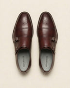 Brown Double Monk Strap Brogue Leather Shoes – Premium Formal Dress Shoes