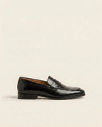 Men’s Classic Black Leather Penny Loafers – Formal Slip-On Dress Shoes