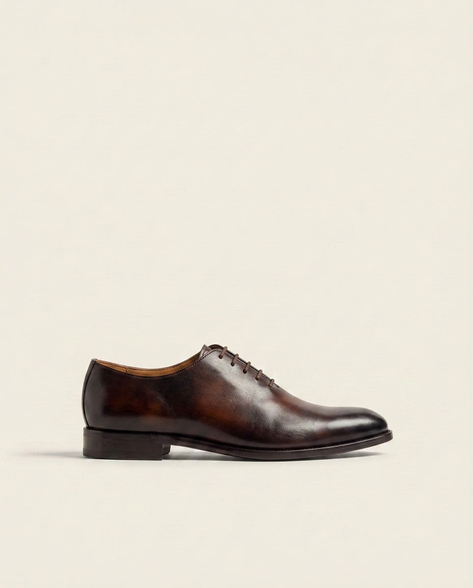 Wholecut Oxford Dark Brown Patina Leather
