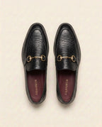 Black Textured Leather Horsebit Loafers