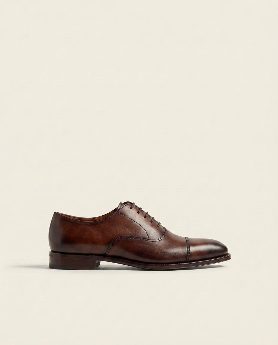 Grandeur Executive Brown Cap Toe Oxford – Hand-Finished Leather Dress Shoes