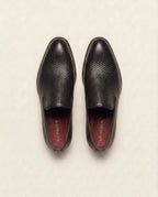 Grandeur Man Black Textured Leather Belgian Loafers