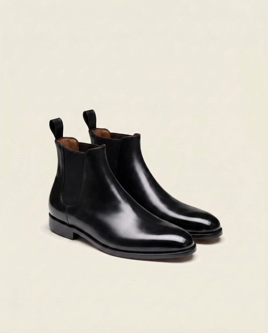 Black Leather Chelsea Boots with Red Sole – Modern Classic Ankle Boots for Men