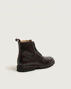Dark Brown Leather Cap-Toe Lace-Up Boots