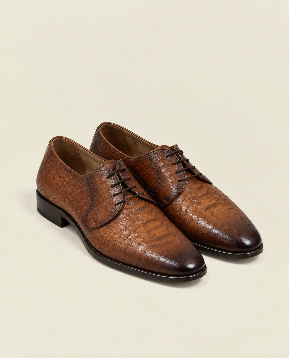 Men's Brown Textured Leather Derby Shoes – Classic Formal Lace-Up Dress Shoes