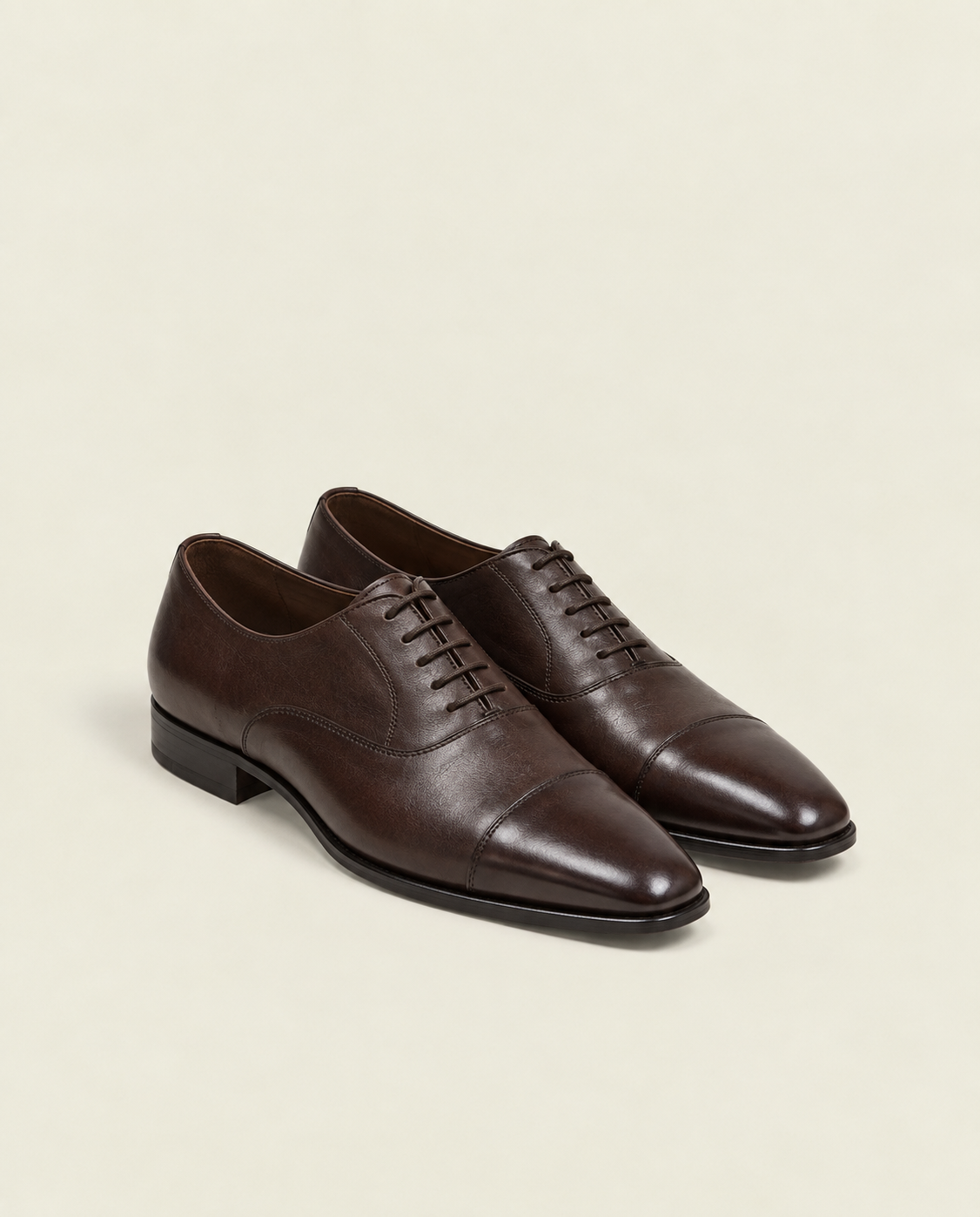 Men’s Dark Brown Cap Toe Oxford Leather Shoes | Grandeur Man