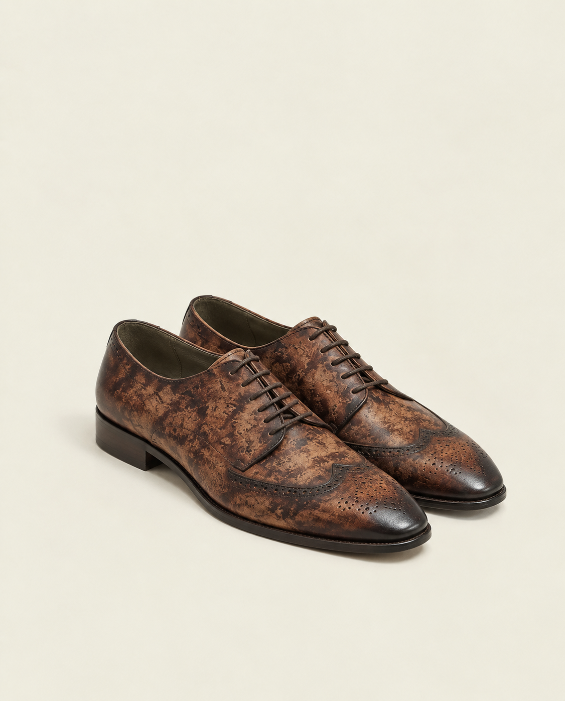 Men’s Antique Brown Wingtip Brogue Leather Shoes | Grandeur Man