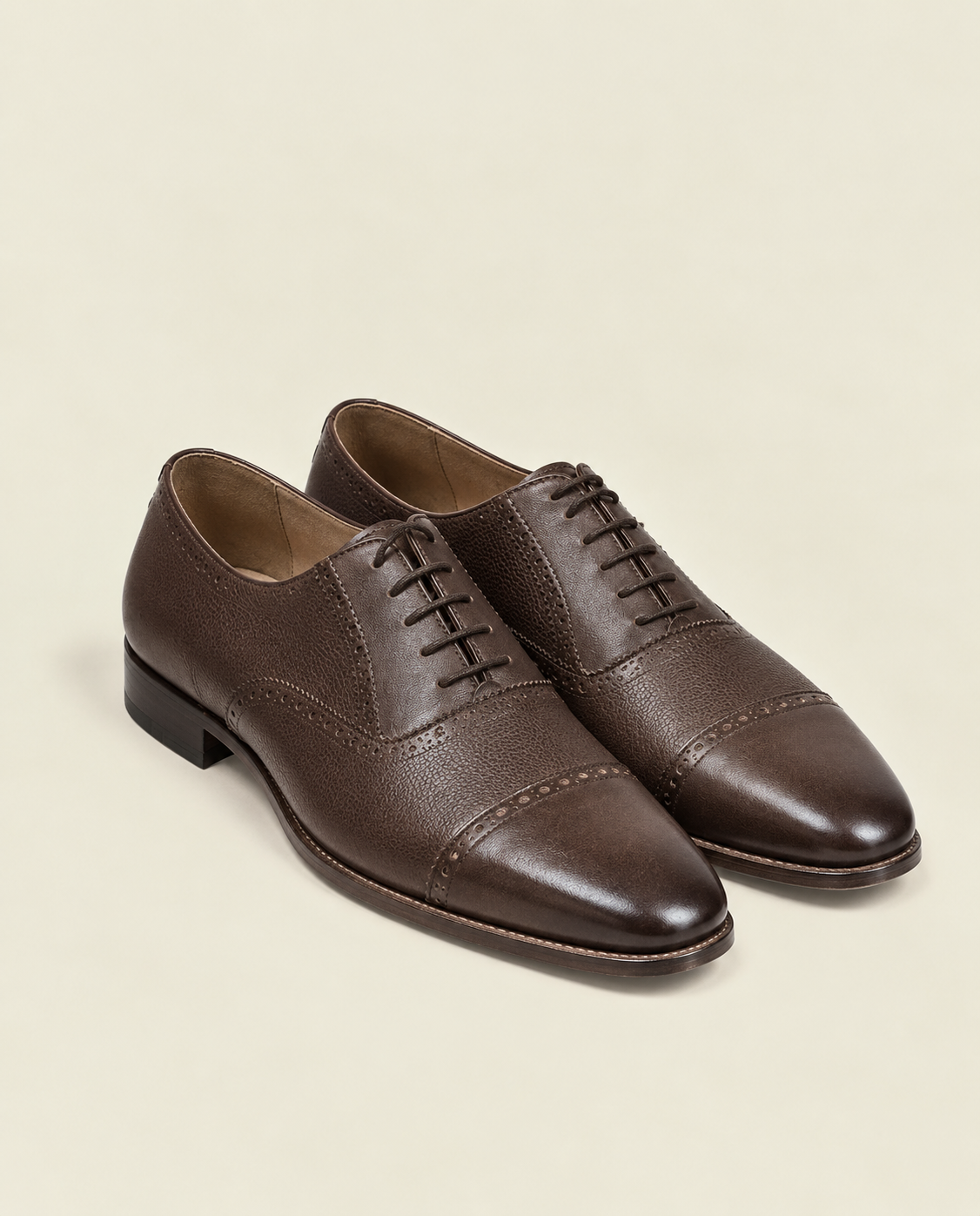 Men's Brown Cap Toe Oxford Shoes – Classic Leather Formal Lace-Up Dress Shoes