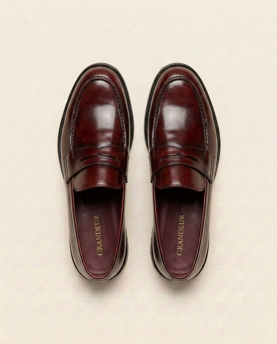 Grandeur Classic Burgundy Leather Penny Loafers