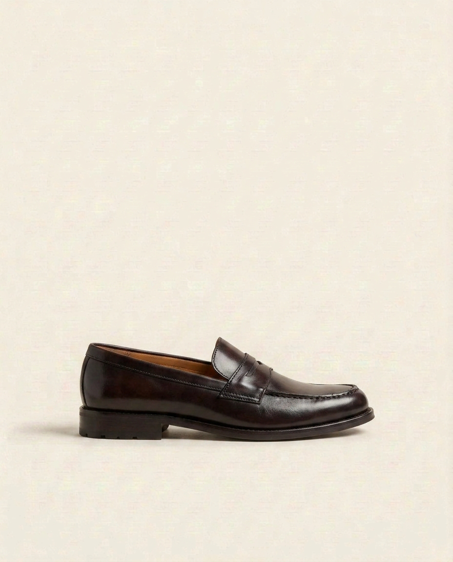 Grandeur Classic Dark Brown Leather Penny Loafers