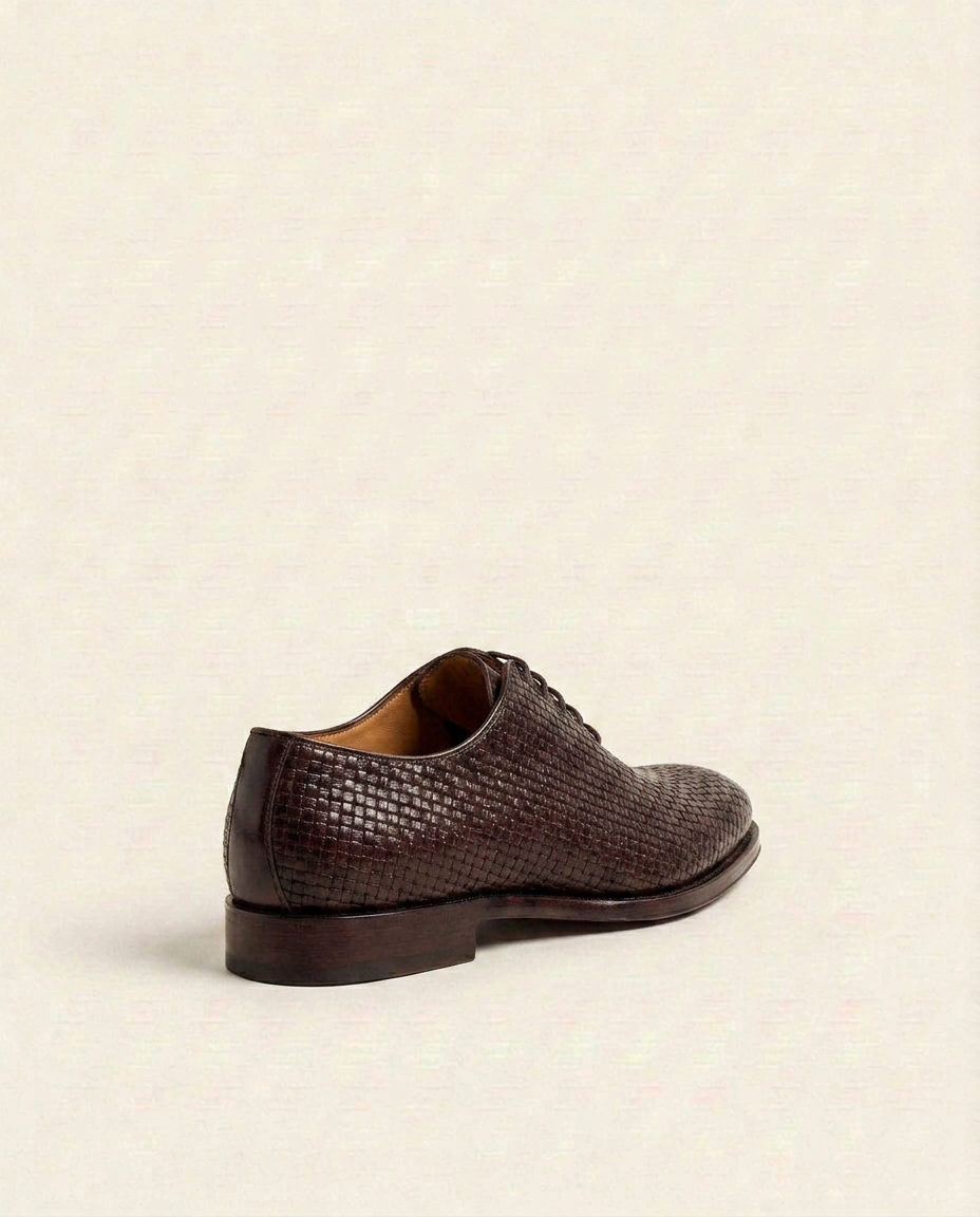 Grandeur Dark Brown Woven Leather Lace-Up Shoes – Made-to-Order