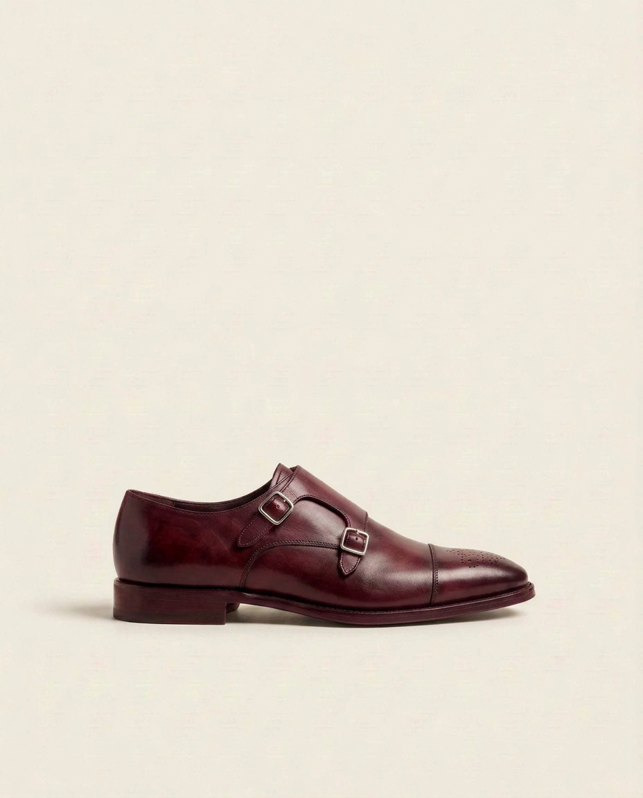 Brown Double Monk Strap Brogue Leather Shoes – Premium Formal Dress Shoes